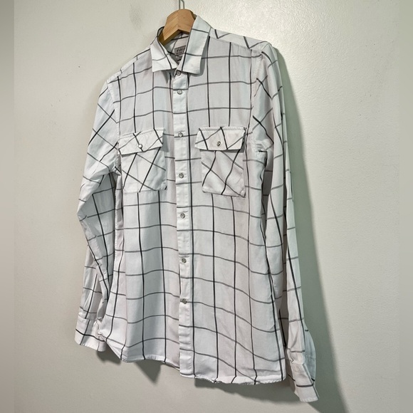 Zara Man Slim Fit White & Black Grid Plaid Button-Down Shirt Size M - Picture 2 of 8